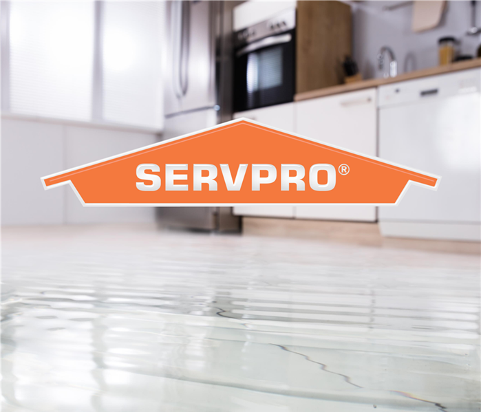 Flooded Kitchen with SERVPRO logo